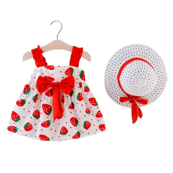 OPPERIAYA Fashion sleeveless summer Ягода Polka Dot Princess Dress Cap with Children Bow Slip Облекло Casual Clothes Style