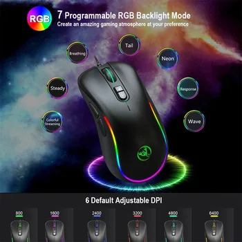 RGB Осветление Define the game USB Wired 6400DPI Adjustable Gaming Mouse мишка безшумен ергономичен безшумен компютър за PC, лаптоп