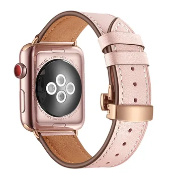 Rose gold пеперуда Закопчалката Кожена каишка за часовник Apple Watch Band замени гривна каишка каишка за часовник iWatch 1 2 3 4 ленти
