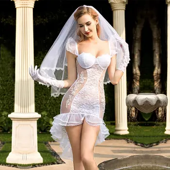 See Through Full Outfit Секси Bride Wedding Dress Costume
