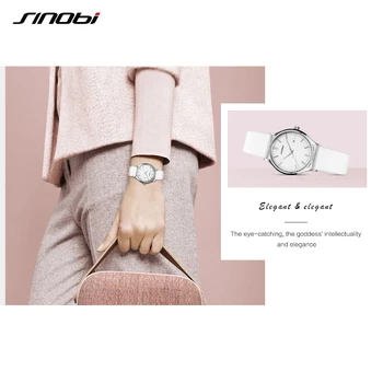 SINOBI 1206L прости идеи бяла кърпа текстура каишка часовник жени луксозни и ежедневни часовници дамски ръчни часовници бижута, часовници