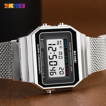 SKMEI мъжки часовници Спорт тънък циферблат LED цифров мъжки часовник каишка от неръждаема стомана водоустойчив мъжки часовник Reloj hombre 2020