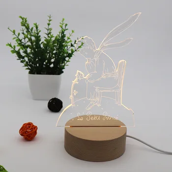 The Petit Prince Аниме Night Light Wooden Base 3D LED Night Light for Children Kids Home Decoative Night Lamp 3D Light Gifts Toy