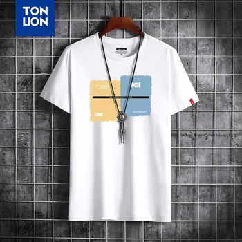 TONLION прост Писмо печат на тениски мъжки чист стил потници тениски за студенти с къс ръкав памук чай тениски голям размер 2020
