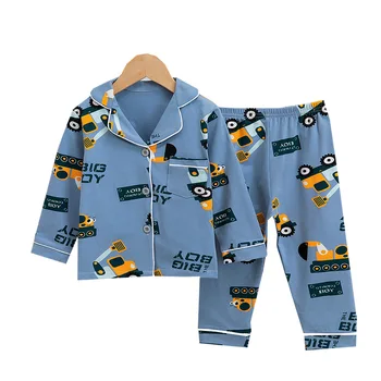 TUONXYE 1-12 години автомобили на печат с дълъг ръкав пижами за момчета памук есен пижами, детски пижами момичета домашно облекло Детска пижама