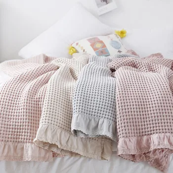 Waffle Плат памук разтегателен хвърли едно одеяло летни покривала дишаща дантела сиво розово завивки за легла меко топло одеяло на леглото