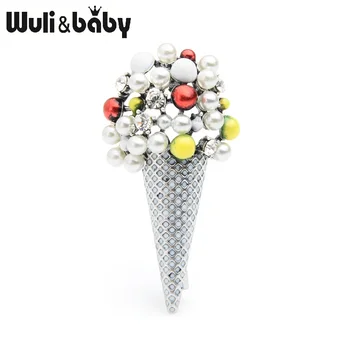 Wuli&baby 2-цвят Ice Cream брошки жени лято перли, мода партия офис ежедневни брошка игла подаръци
