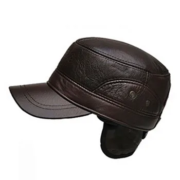 XdanqinX естествена кожа шапка за възрастни мъжки армия военни шапки телешка кожа капак регулируем размер модни марки шапки възстановяване на предишното положение Cap