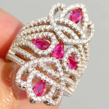 YaYI Jewelry Принцеса Cut 6.9 CT Червен Циркон сребърен цвят годежни пръстени, сватбени халки сърце момичета партийни пръстени подаръци 846
