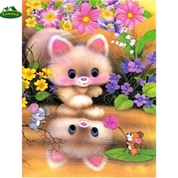 YUMEART САМ Диамант живопис сладък котка и мишка занаяти бродерия комплект квадратна икона мозайка от планински кристал картини, подаръци, цветя котка
