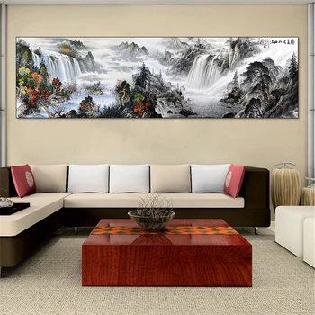 Абстрактна живопис голям размер на платното за печат планинска вода традиционна китайска калиграфия стенно изображение за хола домашен интериор