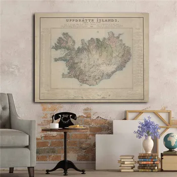 Античен Исландия Карта Изискан Дизайн На Ретро Печат Живопис Кафе Бар, Пъб Home Decor Платно Картина Wall Art Стикер