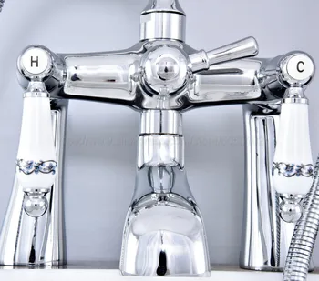 Баня полиран хром телефон вана кран миксер w / ръчен душ, вана, душ, вана кран двойна дръжка ztf767