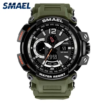 Бърза доставка SMAEL мъжки Спорт ударни часовници 30 м водоустойчив мъжки часовник двоен дисплей аналогов, цифров LED електронен часовник