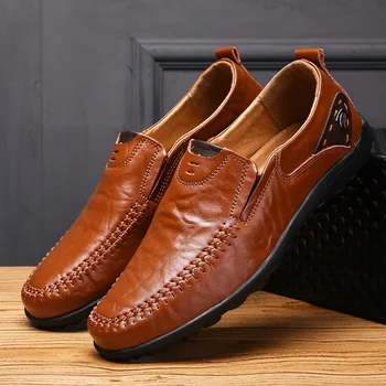 Високо качество естествена кожа мъжки Ежедневни обувки меки мокасини мъжки апартаменти модната марка за мъжки мокасини дишащи обувки за шофиране