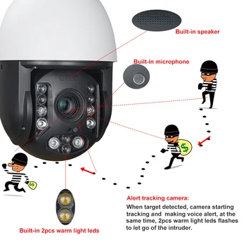 Външна 2-мегапикселова PTZ камера, Auto Tracking ZOOM 30X Person Detect Humanoid Recognition H. 265 IP камера IR200M Audio Flash Alert ONVIF