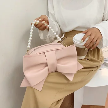 Голям лук перлени чанти за жени 2020 мода с високо качество изкуствена кожа на рамото Crossbody чанта с елегантен женски дизайнерски чанти