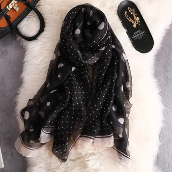 Дамска мода черно грах копринен шифон шал луксозна марка Digtal печат плюс размера на шалове и hijabs женски слънцезащитен крем Snood