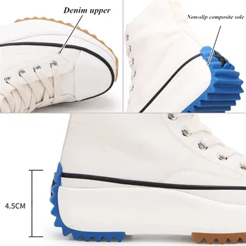 Дамски ботуши 2020 есен гореща нова мода denim тенденция чрез шнурове плоски платно обувки ежедневни див светлина дишаща дебело дъно обувки