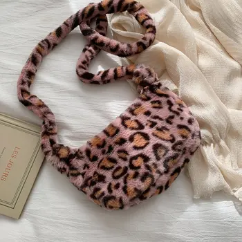 Дамски плюшен чанта мека изкуствена кожа Leopard-Print Zebra Pattern дамска чанта корейски дами партия ежедневна чанта животни чанти за рамо