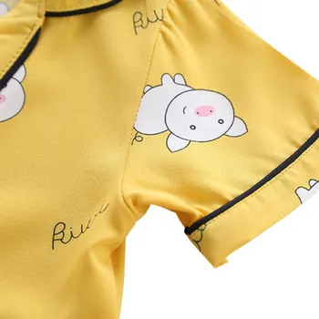 Детски пижами, комплекти за момиче карикатура прасе шаблон нощен костюм деца карикатура пижами жълти пижами деца памук Nightwear9