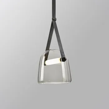 Дизайнер дымчатое стъкло висящи лампи модерен led Кожена каишка окачен лампа кухня, хол украса осветителни тела