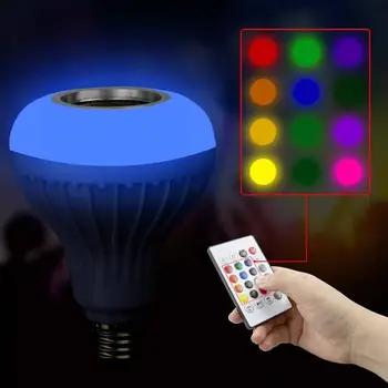 Димиране E27 RGB LED светлина Bluetooth високоговорител лампи дистанционно управление музика играе лампи