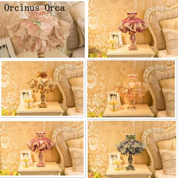 Европейският сладък дантела настолна лампа Принцеса номер спалня ночники градина розово led декоративни цветя настолна лампа