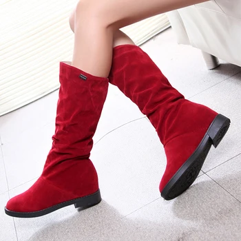 Есен-зима Дамски ботуши височина увеличена нисък ток Дамски модни ботуши Дамски обувки матиран Флок високи ботуши с чорап ботуши 400805