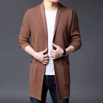 Есен-зима нов жилетка мъжка мода 2020 Slim Fit вязаный пуловер мъжете голям джоб декор V образно деколте мъжки ежедневни дълги пуловери 5 цвята