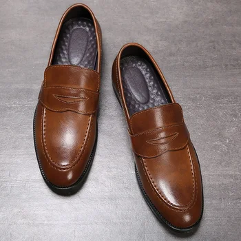 Есенна Мъжки обувки, кожени мъжки обувки, луксозни мъжки бизнес oxfords класически джентльменские обувки