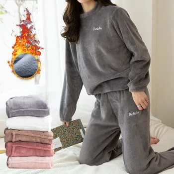 Жена Пижамный комплект, топла фланелевая пижами пижами домашни дрехи Дамски руното пижами пижами домашно облекло за жени, мъжки костюм