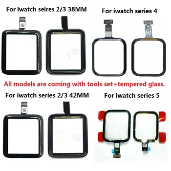 За Apple Watch Серия 1 2 3 4 5 6 SE 38 мм 42 мм 40 мм 44 мм сензорен екран дигитайзер, смяна на стъкло + Комплект инструменти+ закалено стъкло