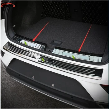 За T-ROC автомобилни аксесоари, покритие на багажника защитник на прага на вратата оформление панел от неръждаема стомана задна броня вземе подножието стикер 2018 2021