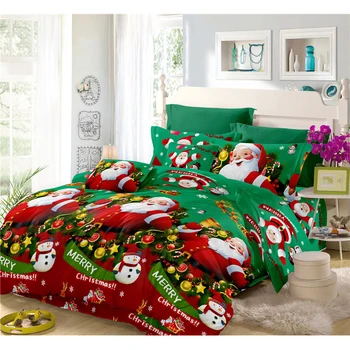 Зелен Коледен комплект постелки карикатура на Дядо Коледа печат пухени Поп Кралицата воал на кърпи и спално бельо калъфка 4шт D20