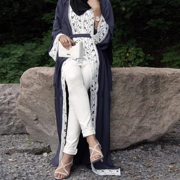 Ислямска облекло Дубай мюсюлманин Абая жената рокля дантела, дантела up кимоно дълга роба партия Vestidos кафтан Арабската Турция етнически костюм