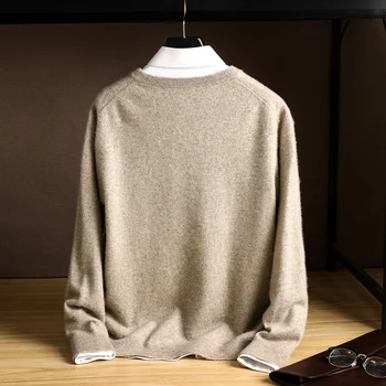 Кашмир Sweaters Мъже V-Образно Деколте Smart Casual All-Match Пуловери 2020 Камвольный Кашмир Вязаный Плътен Цвят Топъл Пуловер