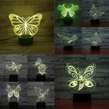 Красива пеперуда нов 3D optical led светлина сензорен екран, USB лека нощ деца сладък многоцветен маса, украса за домашно магазин фенерче