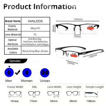 Късогледство мъжки компютърни очила фотохромичните слънчеви очила хамелеон анти син лъч игра очите рецепта -1.25 -1.75 -5.5 -6.0