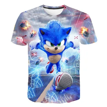 Летни детски дрехи момчета тениска Sonic на таралеж тениска с къс ръкав децата момче ежедневни сладка тениска 4-14Years sonic Shirt