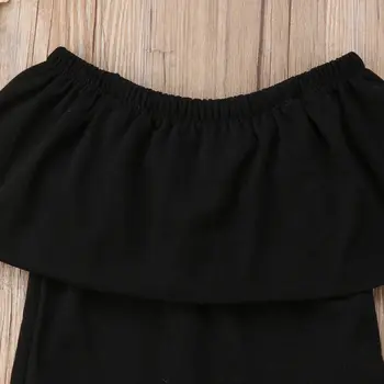 Лято новородено бебе момиче без ръкави и с отворени на раменете черна тениска върховете+камуфлаж клеш Разкроена панталони 2 бр. комплект дрехи
