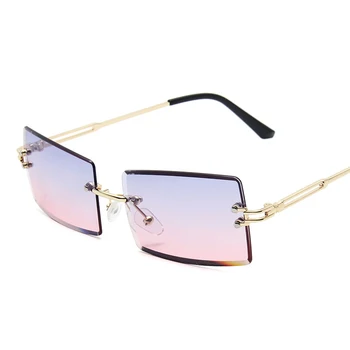 малки правоъгълни слънчеви очила за жени без рамки квадратни слънчеви очила за жени 2020 летен стил женски uv400 зелено кафяв