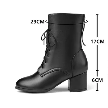 Маркови дизайнери за Есен-Зима Нов Дамски обувки черни ботуши на ток чрез шнурове ботильоны на платформата набит токчета чрез шнурове Botas 32-45