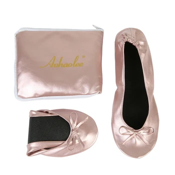 Метален розов лаптоп сгънете балерина плоски обувки свиване сгъваем балет, след като партията на обувки за младоженци на сватба полза
