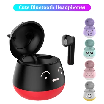 Мини сладък TWS Bluetooth Безжични слушалки с микрофон стерео бас музика слушалки момичета, деца каски със зареждането калъф подарък