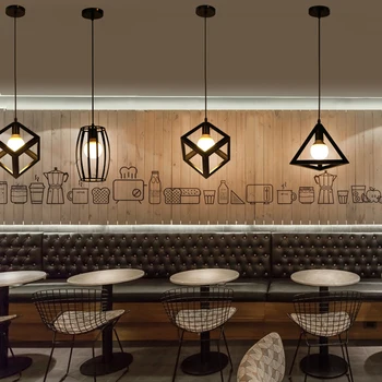 Модерен окачен лампа Черно Желязо виси клетка реколта led крушка E27 промишлен таванско помещение ретро трапезария и ресторант бар декор 1 бр.