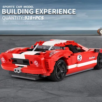 Мухъл King MOC Car Red Phanton Fords GT Car Model Building Blocks Bricks Kids Educational САМ на Играчки за коледни подаръци