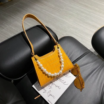 Нов 2020 жени изкуствена кожа Мини чанта ретро Алигатор шаблон Перлена верига дамска чанта плътен цвят Bolsa Mujer ZD1625