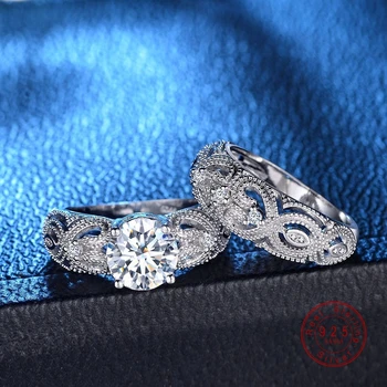 Нов бял КАМЪК камък пръстен комплекти сребърен цвят выдалбливают пръстени сватба за жени двойка пръстен за любовник аксесоари 2019 Нова