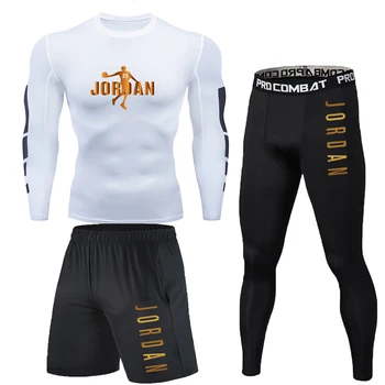 нов компресия мъжка спортна тениска Quick Dry Running комплекти с дълъг ръкав облекло обучение с фитнес костюми пътеки тениска